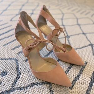 Ann Taylor Suede Nude Pink Tie Heels size 7